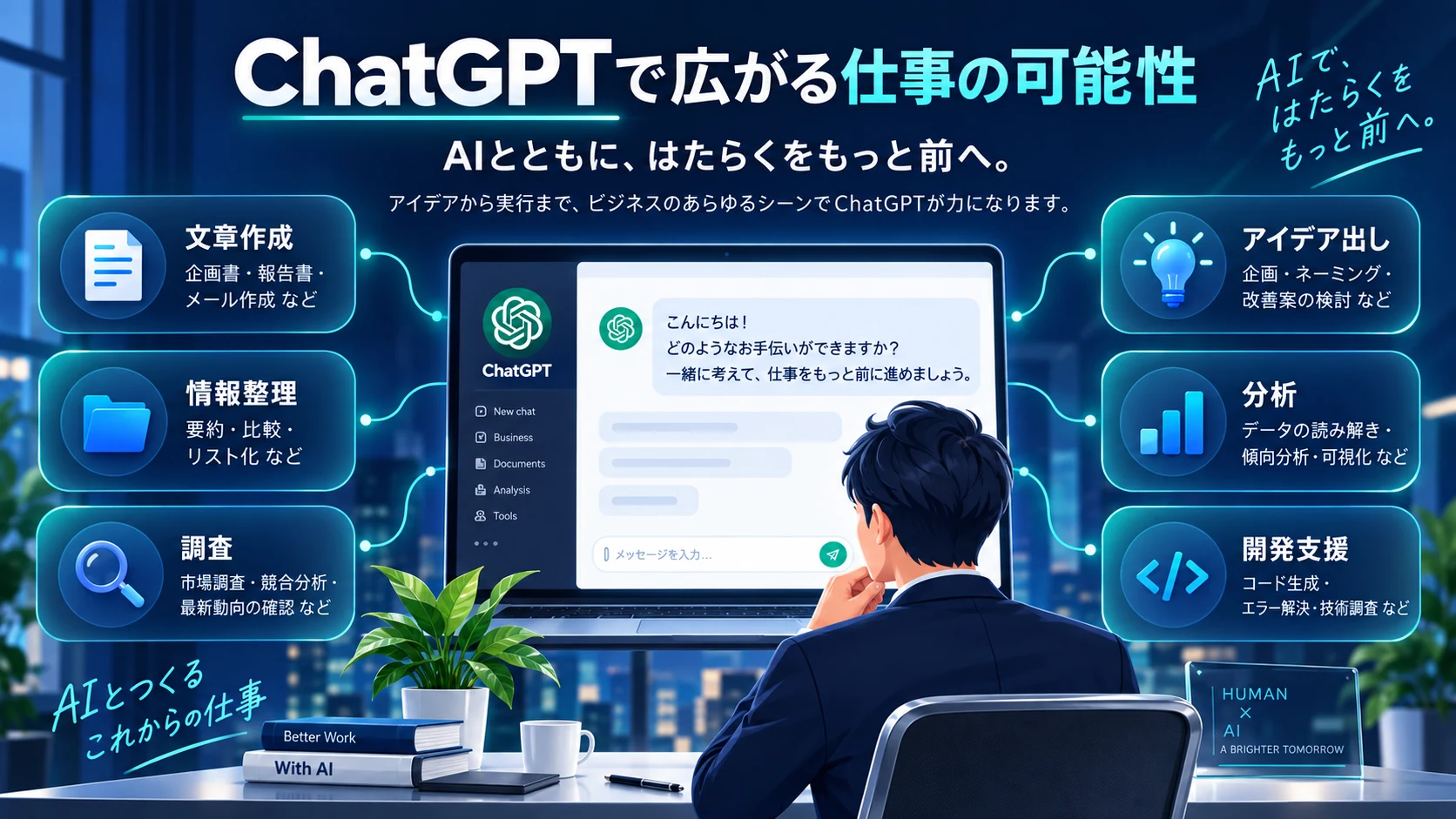 ChatGPTとは？企業で使うなら何が得意で、どんな業務に向いている？の解説イメージ